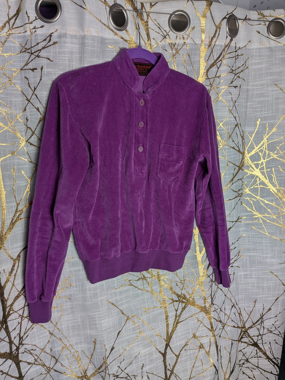Purple Velour Henley Sweater